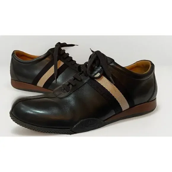 Mens Bally Black Leather Frenz Logo Low Lace-up Sneakers 8.5D